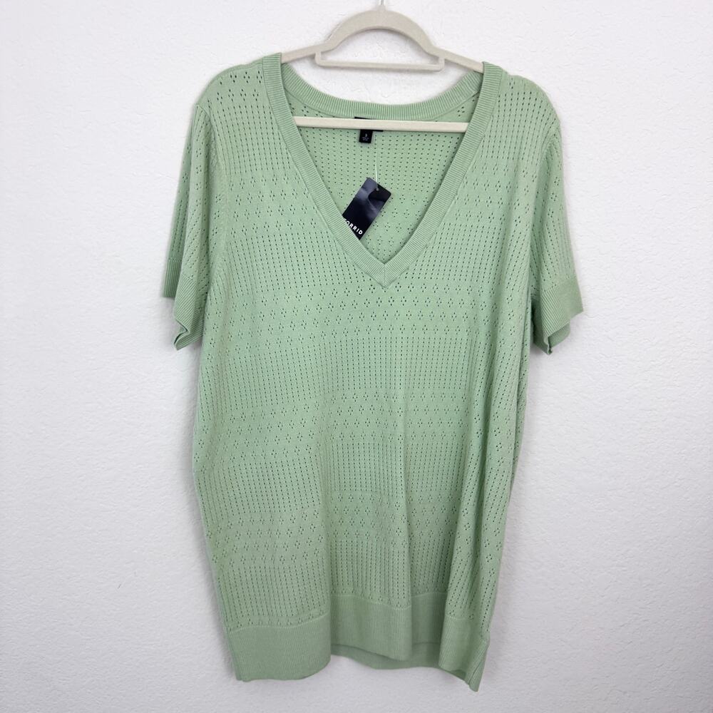 Torrid Women Everyday Soft Pointelle V Neck Sweater Size 3X Pullover Smoke Green